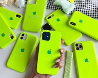 Fluoreszierende grüne Farbe – einfarbige Silikon-Handyhülle für iPhone 15 14 Plus 14 Pro 14 13 Pro Max 13 12 11 Pro Max 13 12 11 Mini Hülle