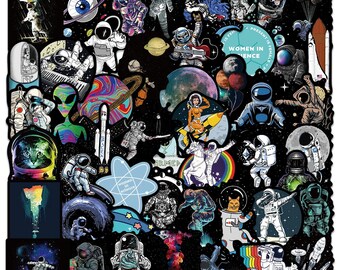 50PCS Outer Space Astronaut Graffiti Stickers Cartoon DIY Skateboard Fridge Motorcycle Luggage PVC Waterproof Sticker Toy