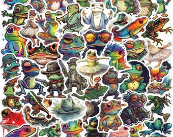 Autocollants colorés Trippy Frog, 51 pièces, autocollants esthétiques en vinyle imperméables pour ordinateur portable, guitare, Skateboard, bagages