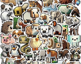 50PCS Cartoon Pixel Animal Style Stickers for Kids Teens Luggage Decals Scrapbook Stationery Laptop Fridge