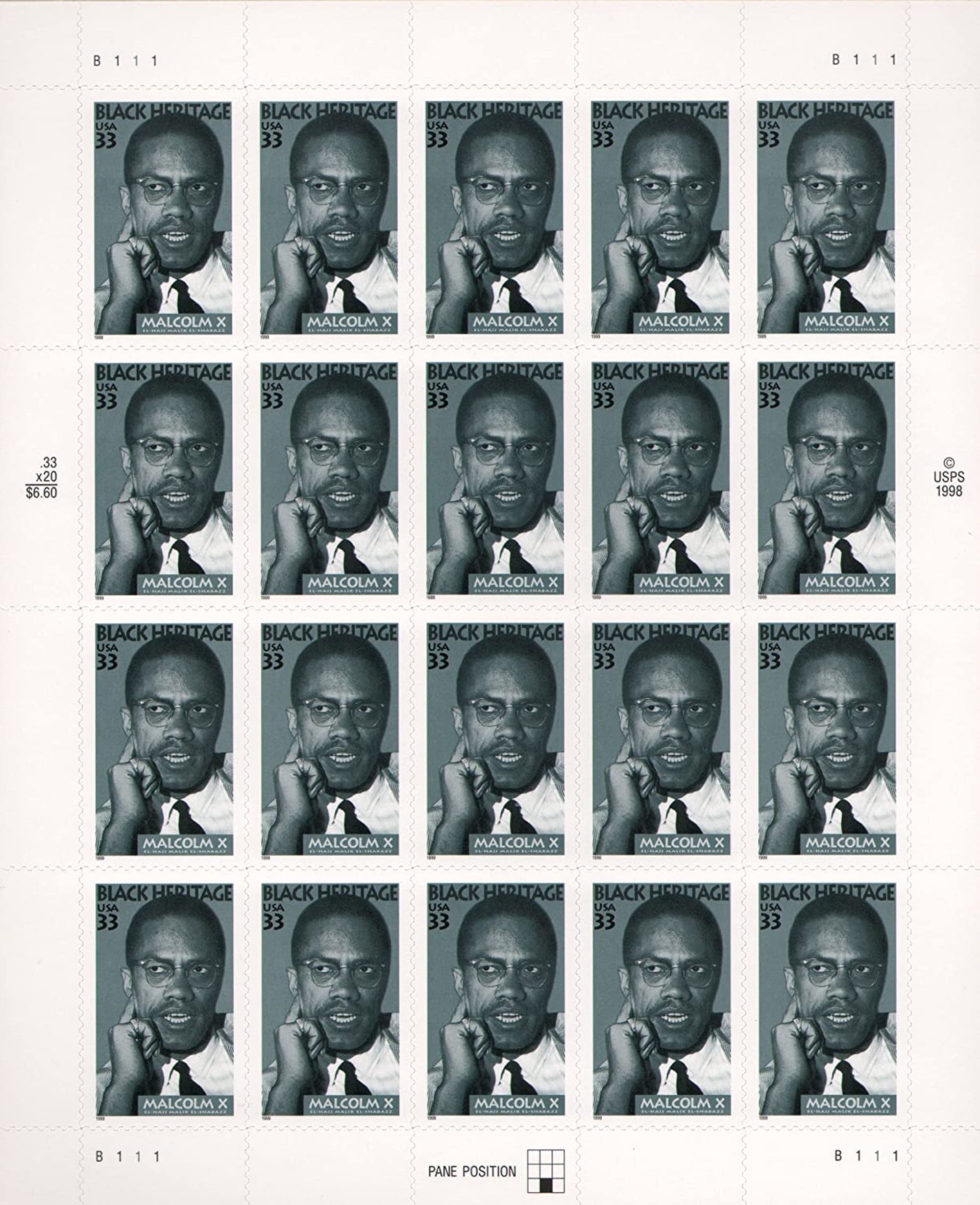 Malcolm X Black Heritage Sheet of Twenty 33 Cent Postage Etsy