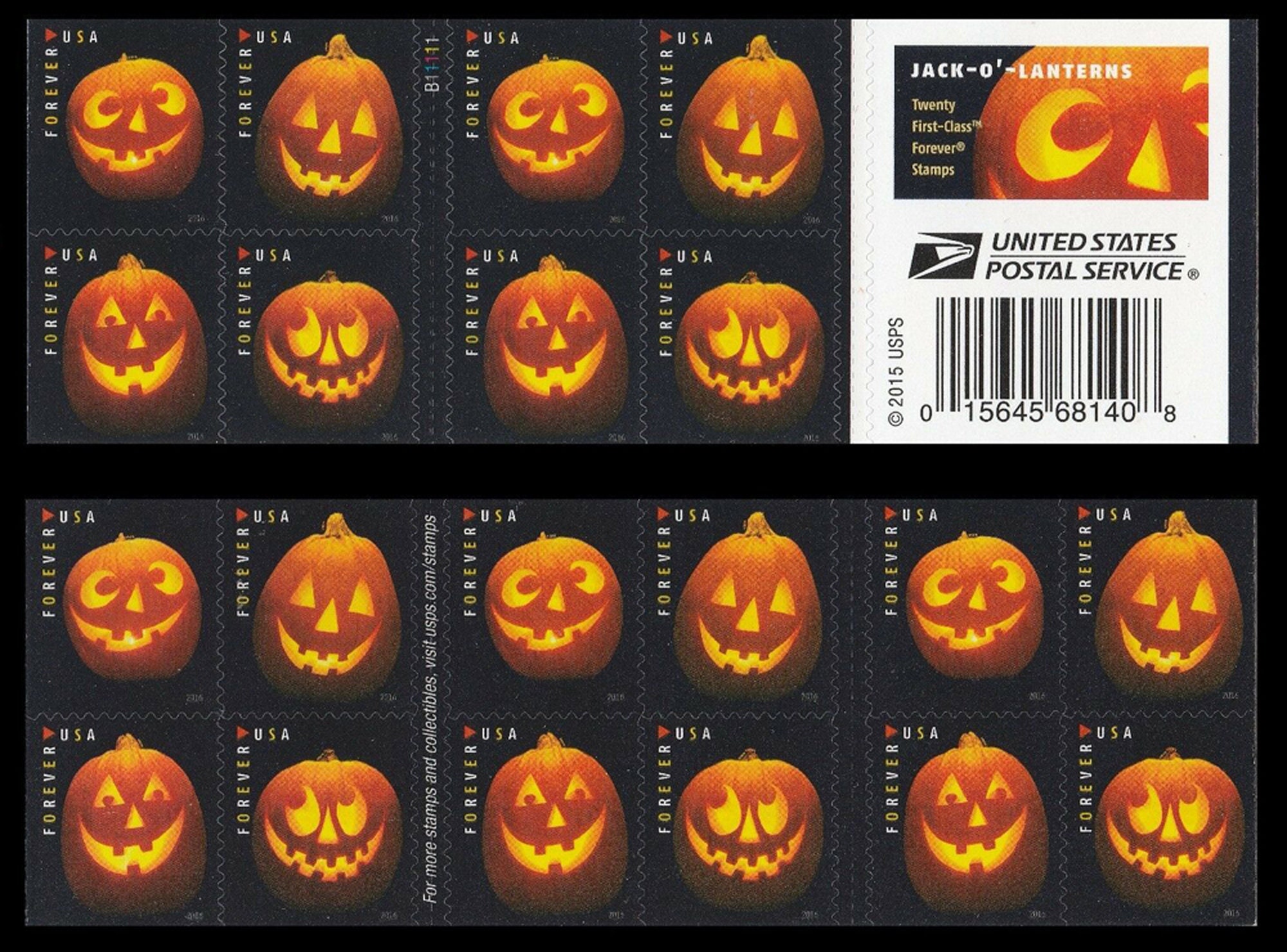 Jack o Lanterns booklet of 20 Forever First Class Postage Etsy