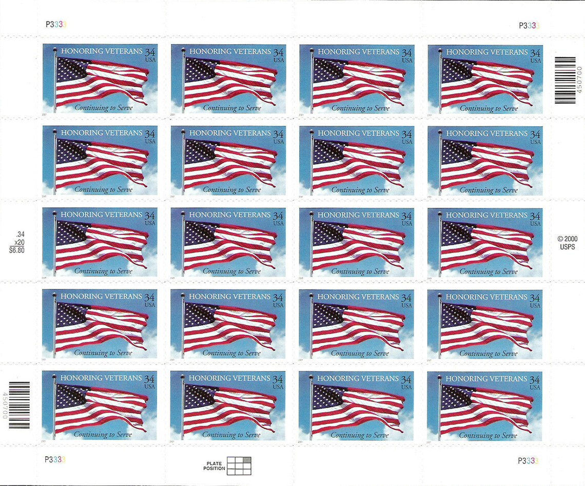 Honoring Veterans Sheet of Twenty 34 Cent Postage Stamps Scott Etsy
