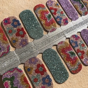 Glitter Flower Nail Wrap | Christmas Nails | Nail Polish Strips | Nail Transfers | Nail Art | Nail Art Supplies