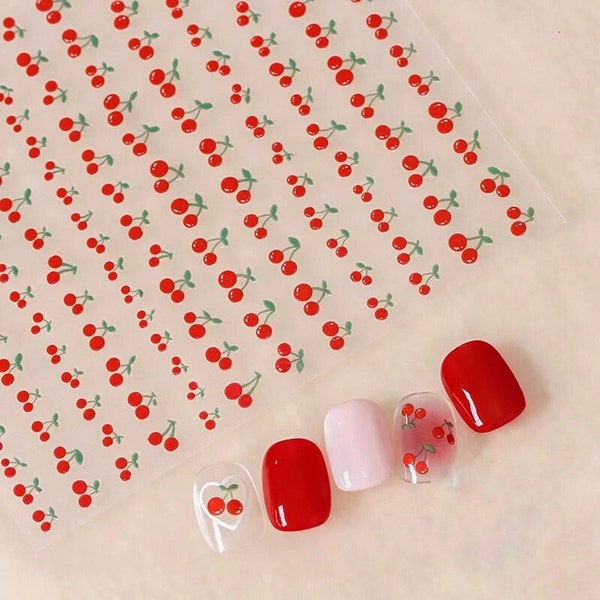 Nail art baiser cerise | Sticker pour ongles Fruits | décalcomanie à ongles d'été | Application facile | Transfert d'ongles | Ongles de printemps | Autocollant | Autocollant