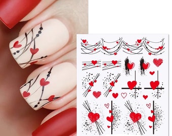 Love Heart Nail Art / Calcomanía de agua / Uñas de invierno / Etiqueta engomada de uñas feliz / Aplicación fácil / Arte de uñas popular
