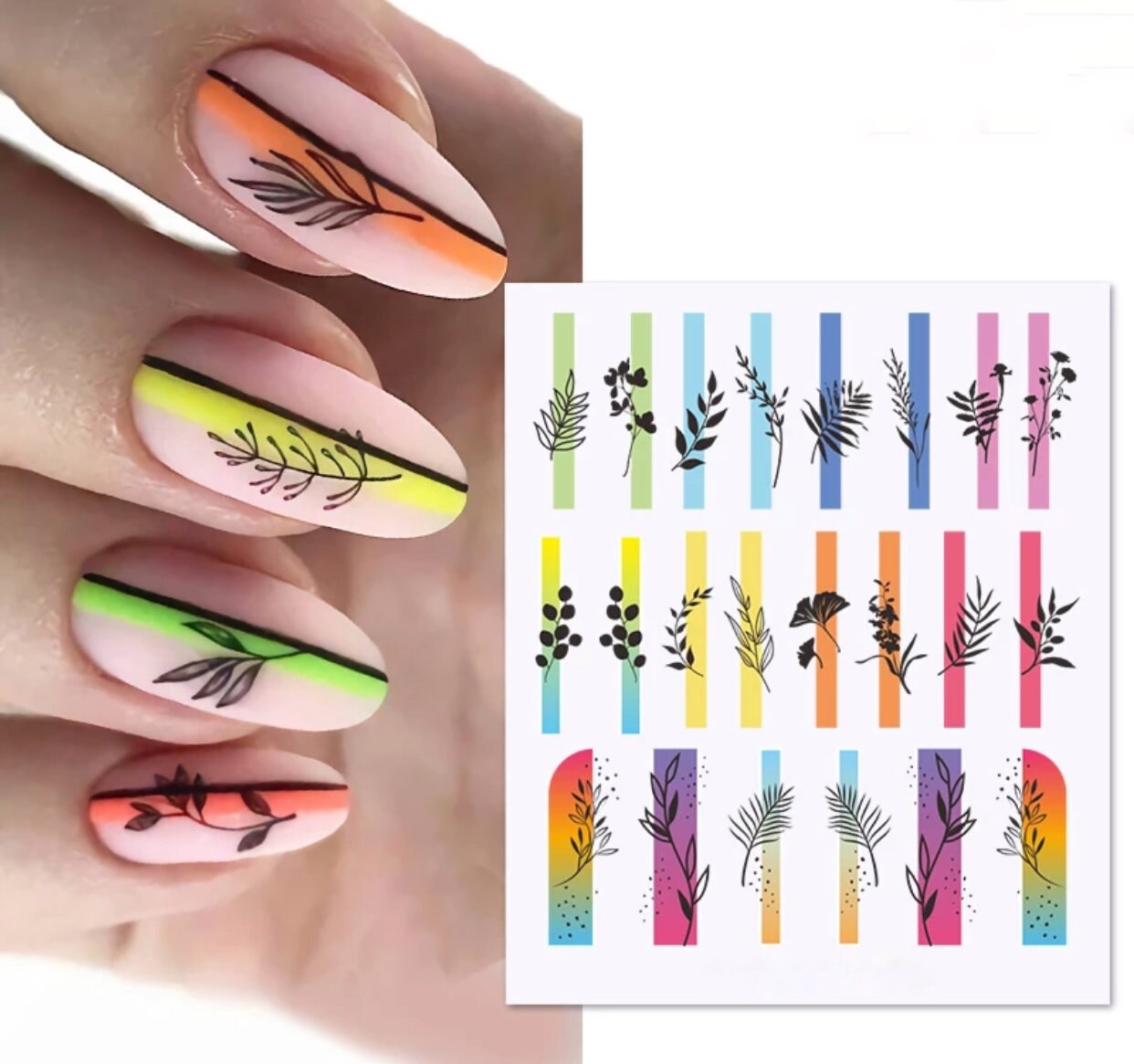 Rainbow Flower Nail Art Water Decal Autumn Nail Design - Etsy Rainbow Flower Nail Art Water Decal Autumn Nail Design - Etsy
