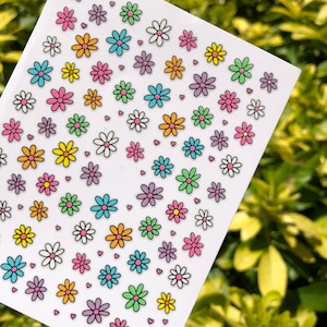 Rainbow Daisy Nail Art | Colourful Fun Nail Art | Nail Stickers | Popular Nail Decals | Easy Application | Nail Art Tools