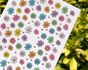 Rainbow Daisy Nail Art | Colourful Fun Nail Art | Nail Stickers | Popular Nail Decals | Easy Application | Nail Art Tools