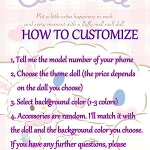 May include: A light pink and white graphic with the word "Cinnamoroll" in a cursive font. The image includes instructions on how to customize a doll, with text in purple and a cartoon character.