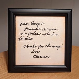 It&#39;s a wonderful life framed wood sign Handpainted and hand printed wooden ornament no man is a failure wings Clarence dear George Bailey