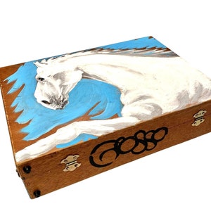Vintage wood art box; briefcase, hand painted original art, unique unisex gift