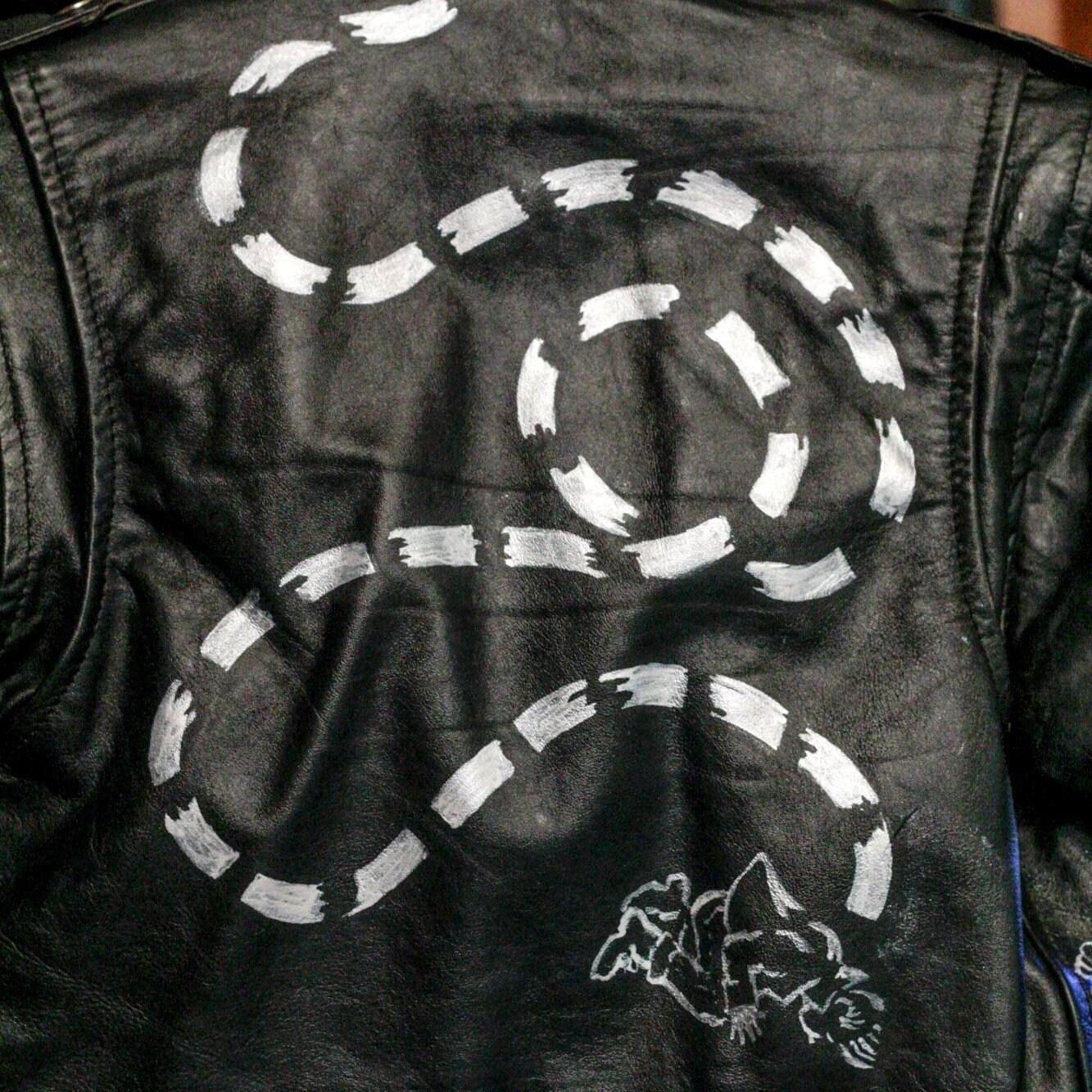 Black Leather Biker Motorcycle Jacket With Hand Painted Black Leather Biker Motorcycle Jacket With Hand Painted