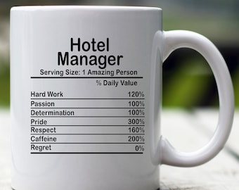 Taza personalizada de datos nutricionales del gerente del hotel, taza personalizada de datos nutricionales, regalo del gerente del hotel, mejor regalo del gerente del hotel