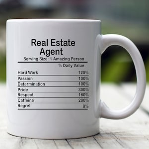 Personalized Real Estate Agent Nutrition Facts Mug, Nutrition Facts Custom Mug, Real Estate Agent Gift, Best Real Estate Agent Gift