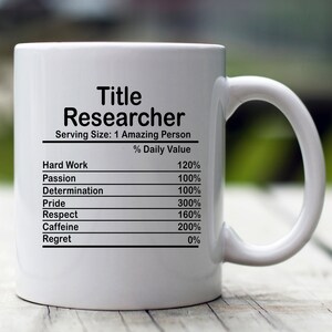 Personalized Title Researcher Nutrition Facts Mug, Nutrition Facts Custom Mug, Title Researcher Gift, Title Researcher Gag, Title Researcher