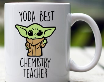 Yoda mejor taza de profesor de química, taza de bebé Yoda, taza de profesor de química personalizada, regalo divertido para profesor de química, regalo de profesor de química