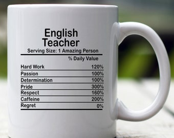 Personalized English Teacher Nutrition Facts Mug, Nutrition Facts Custom Mug, English Teacher Gift, Best English Teacher Gift
