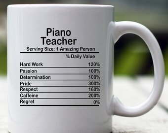 Taza personalizada de datos nutricionales del profesor de piano, taza personalizada de datos nutricionales, regalo del profesor de piano, mejor regalo del profesor de piano, mordaza del profesor de piano