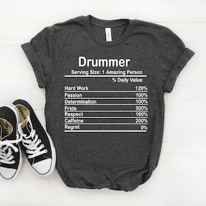 Personalized Drummer Nutrition Facts Shirt, Drummer Shirt, Drummer Gift, Drummer T shirt, Drummer Tshirt, Drummer Tee, Drummer T-shirt