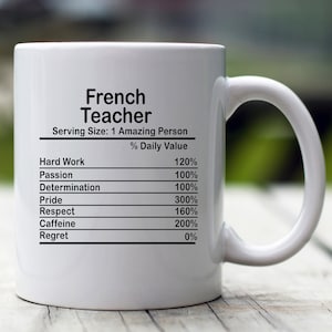 Personalized French Teacher Nutrition Facts Mug, Nutrition Facts Custom Mug, French Teacher Gift, Best French Teacher Gift