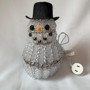 Vintage Handmade Safety Pin Light Up Snowman approx 8”