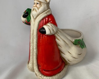 Vintage 1990 Claire Burke Santa Figurine Planter/Candy Dish