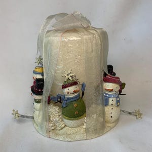 Vintage Snowmen Candle Holder With Candle