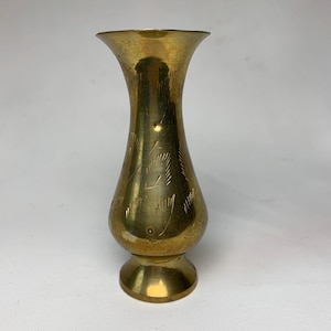 Vintage 4” Etched Brass Vase