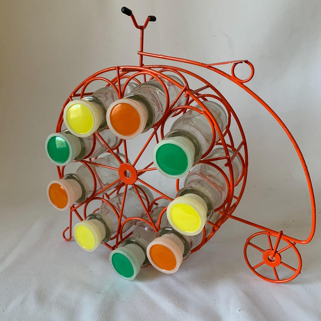 Vintage Orange Bicycle Spice Rack With 9 Jars - Etsy