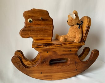 Vintage Wooden Rocking Horse With Money Bank