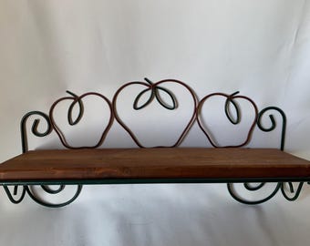 Vintage 19” Wooden And Metal Apple Shelf Country Cottage Core