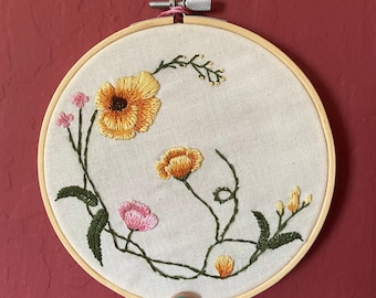 Handmade Flower Embroidery Hoop, wall decor, wall hanging