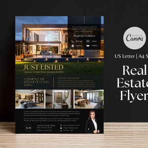 Just Listed Real Estate Flyer | Modern Real Estate Flyers | Luxury Flyer Template | Real Estate Agent | Canva Editable Template | Instant