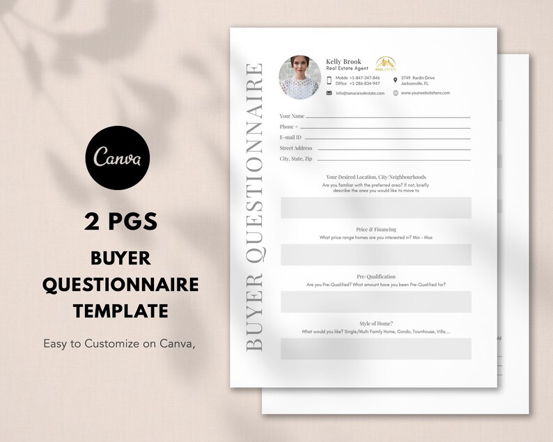 Buyer Questionnaire, Real Estate Template, PDF Realtor Form