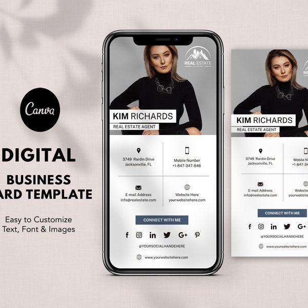 Digital Business Card Template Canva | Real Estate Business Card | Photographer Card | Realtor Digital Business card | Modern Business Card