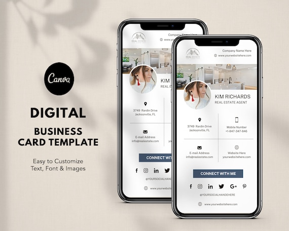 Digital Business Card Template Canva | Real Estate Business Card | Photographer Card | Realtor Digital Business card | Modern Business Card