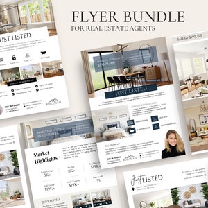 16 Flyer-Vorlagen | Grundpaket | Bearbeitbare Auflistung Flyer | Nur Aufgelistet | Markt-Statistiken | Bearbeitbare Realtor Werkzeuge | Leinwand