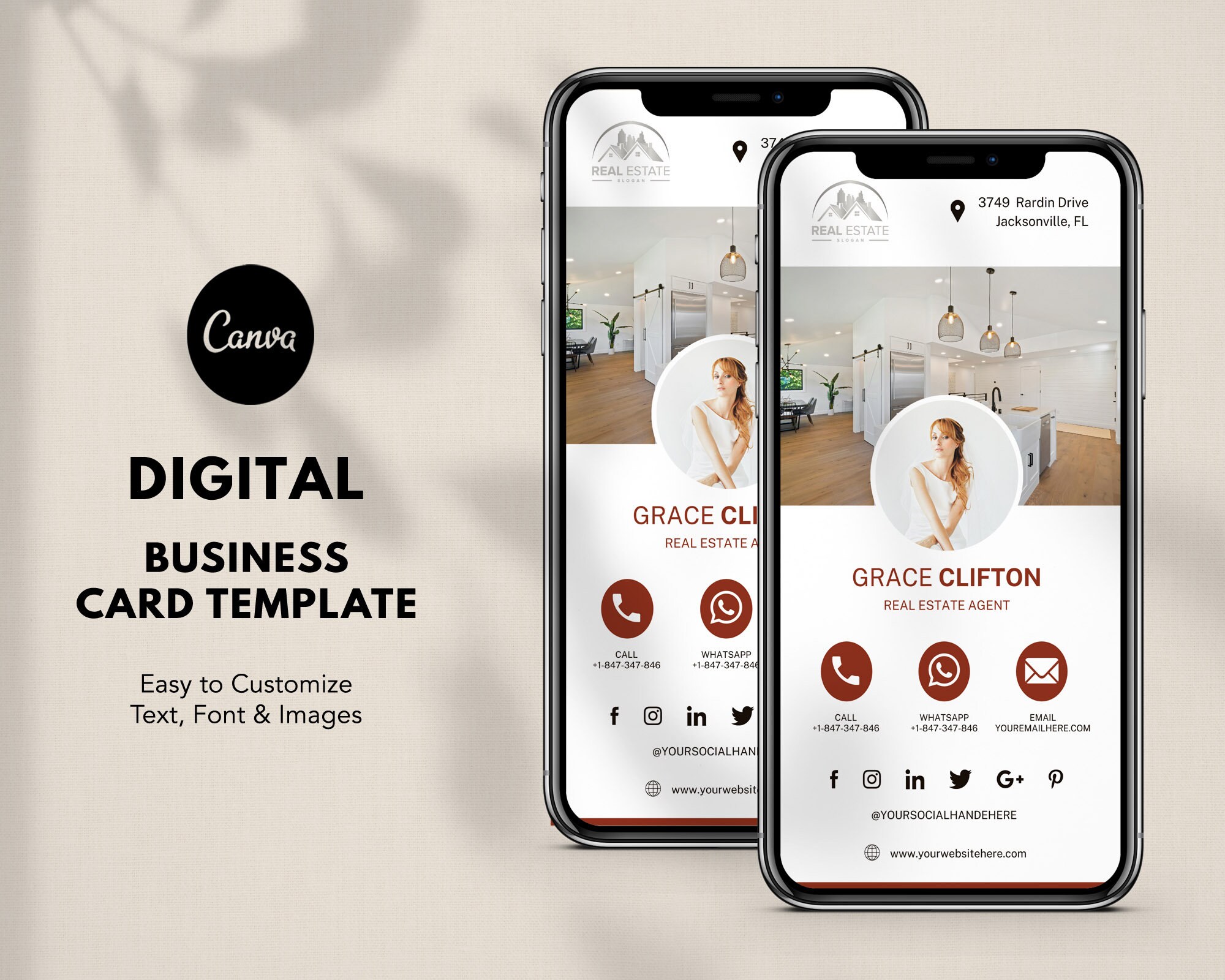Digital Business Card Template Canva Real Estate Business Etsy Espa a