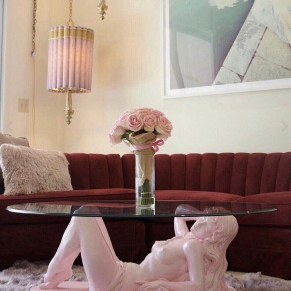 Lying naked woman coffee table Pink
