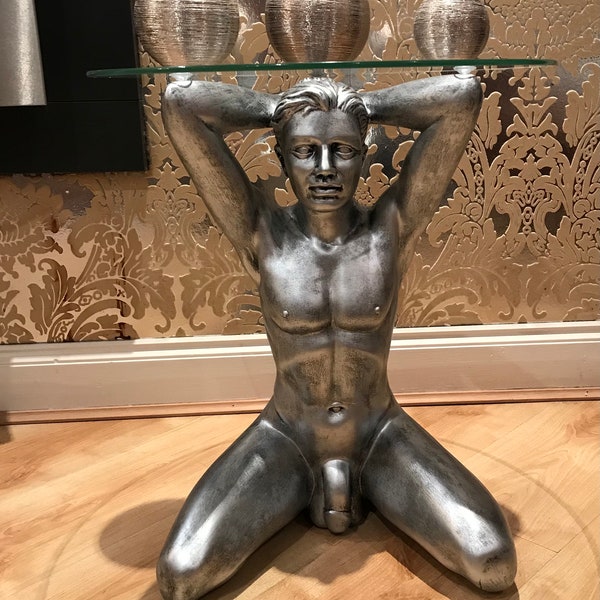 Side coffee table silver naked man