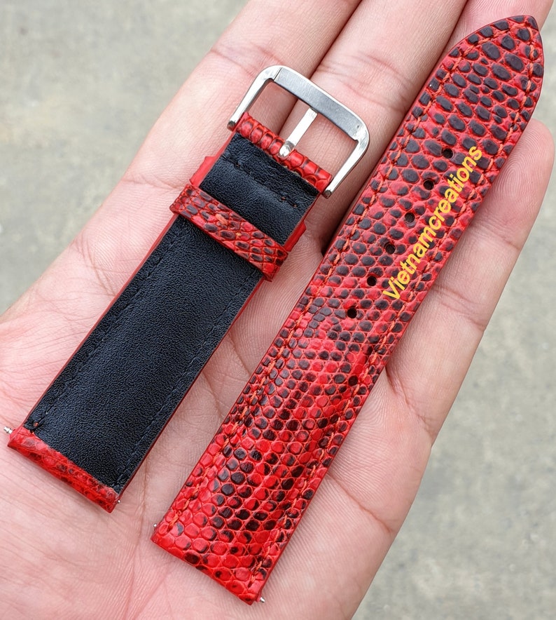 Genuine Lizard Skin Leather Watch Strap RED Band Handmade Gift | Etsy