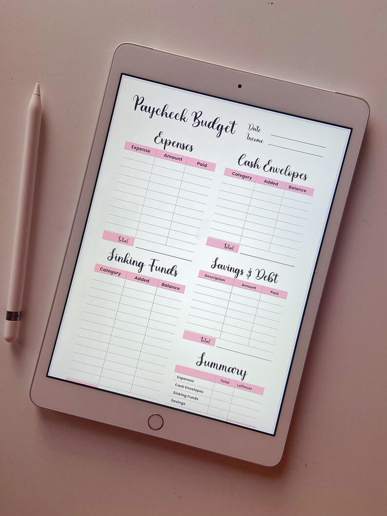 Digital Paycheck Budget / Paycheck Breakdown / Zero Based Budget / Printable Budget Planner / Pink 