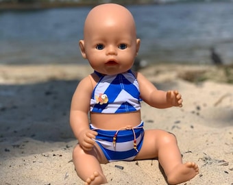 Striped Doll Swimsuit: 17-inch Doll, Fish Icon Beachwear