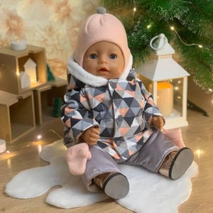 Completo invernale per bambola, giacca, tuta, stivali, guanti, casco, adatto per BabyBorn da 17 pollici