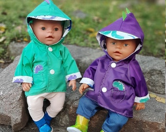 Windjacke im DINO-Stil für BabyBorn 17" (43cm) Puppe. Jacke mit Kapuze und geknöpftem Schild.