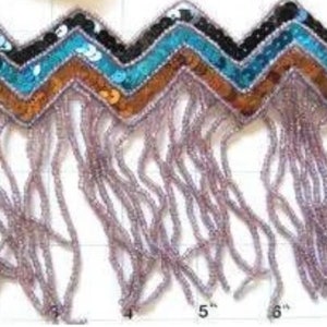 Fringe Trim Southwestern Motif Sequin Beaded, 4.5" Wide, Sold by the Yard