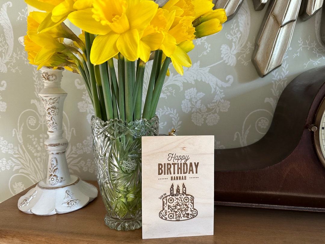Personalised Wooden QR Code Birthday Card Etsy