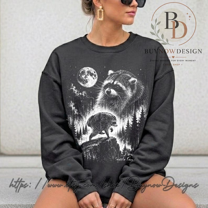 Vintage Jimothy Raccoon Shirt, Seattle Feral Legend Comfort Colors Tee, Retro Moon Graphic Tshirt, Funny Trash Panda Cottagecore Animal image 2