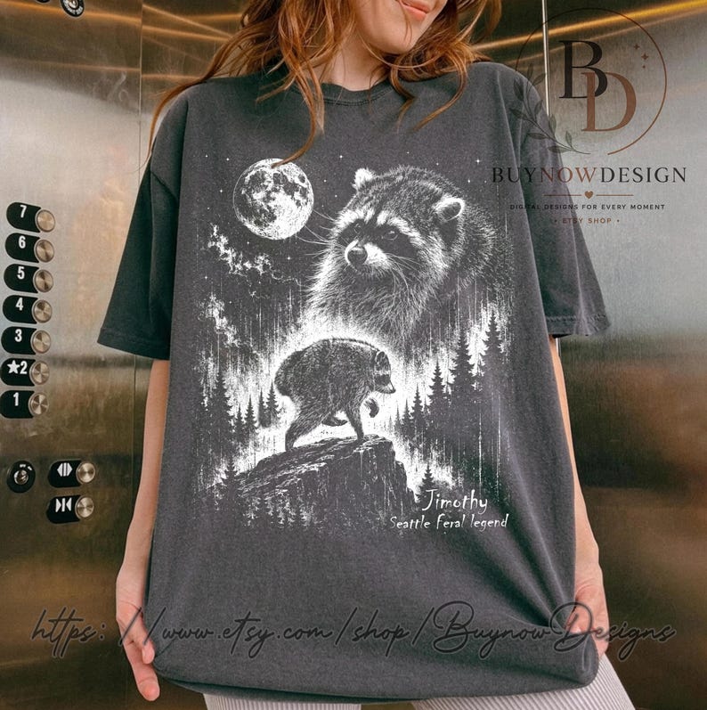 Vintage Jimothy Raccoon Shirt, Seattle Feral Legend Comfort Colors Tee, Retro Moon Graphic Tshirt, Funny Trash Panda Cottagecore Animal image 1